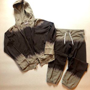 Monrow Matching Jogger & Zip Up Hoodie Set with Dip Dye Accent. Size XS.